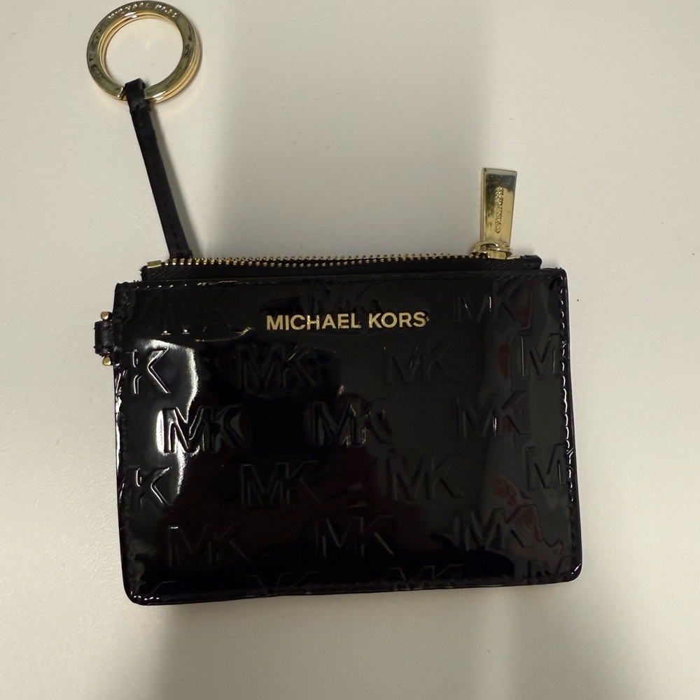 Michael Kors Black Patent Leather Wallet with Gold Accents
